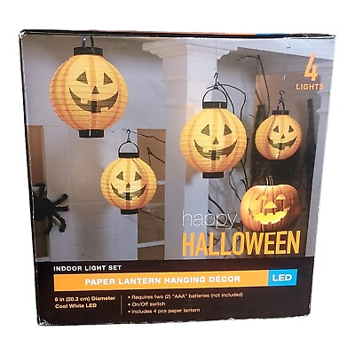 #ad Halloween Pumpkin Paper Lantern LED Indoor Light Set of 4 Requires AAA Battery $19.98