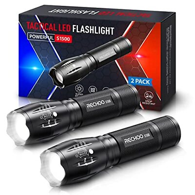 #ad Tactical Flashlights 2 Pack Bright Zoomable LED Flashlights High Lumens with... $15.05