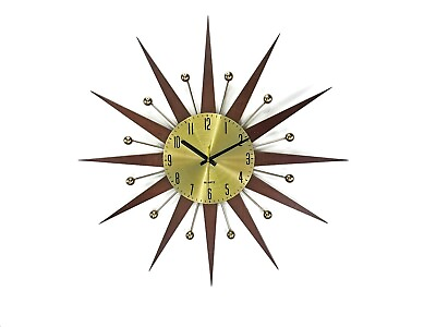 #ad 31quot; Atomic Wall Clock Starburst George Nelson Style 1970s Sunburst Brass Gold $190.00
