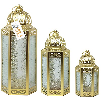 #ad Vela Lanterns Moroccan Candle Lanterns Decorative Set of 3 for Floor Ramadan... $138.38