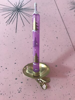 #ad Vintage Italy Glass CANDLE CLIP Christmas Tree Ornament Purple Gold Glitter $19.99