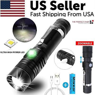 #ad Super Bright 90000LM LED Tactical Flashlight Zoomable With Rechargeable Battery $12.89