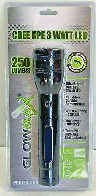 #ad GlowMax 250 Lumens LED 2D Flashlight. Cree XPE 3 Watt LED. Water Resistant. $20.95