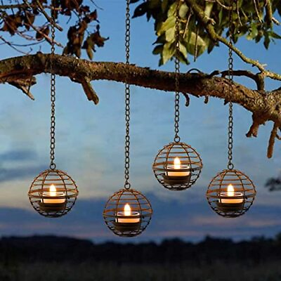 #ad Solar Hanging Lanterns Outdoor Waterproof Rust Iron Ball Candle Holder with F... $39.59