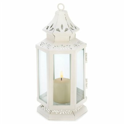 #ad Small Victorian White Metal Candle Lantern $15.20